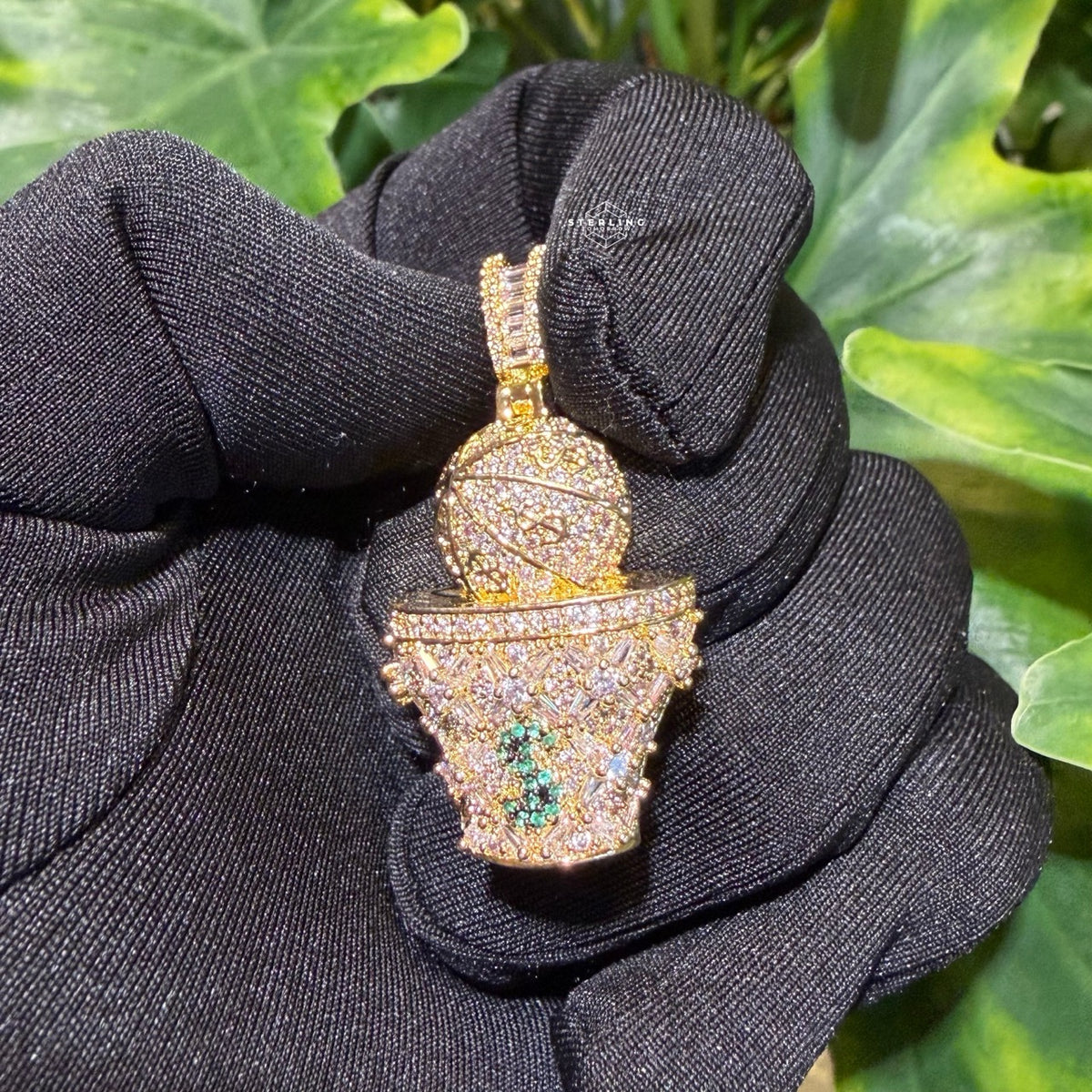 Basketball & Money Iced Out Bling Hip Hop Pendant