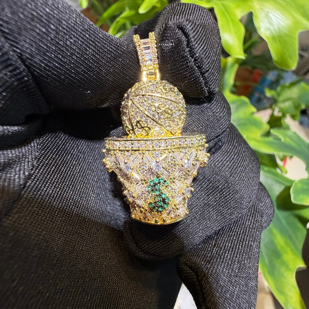 Basketball & Money Iced Out Bling Hip Hop Pendant
