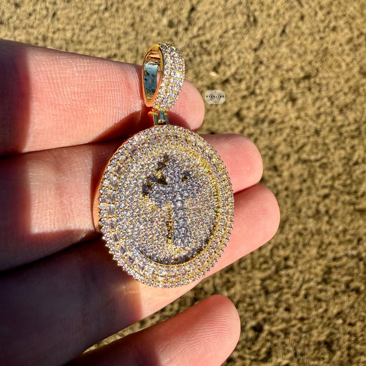 14K Gold Finish Gold Cross Medallion