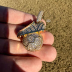 14K Gold Plated Soccer Futbol Iced Pendant