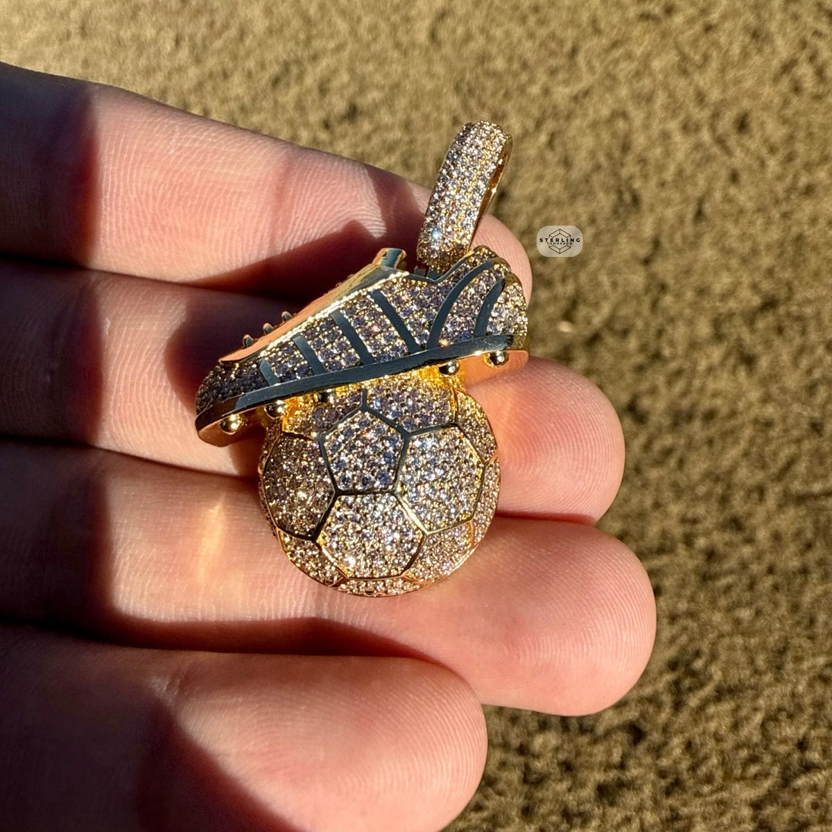 14K Gold Plated Soccer Futbol Iced Pendant