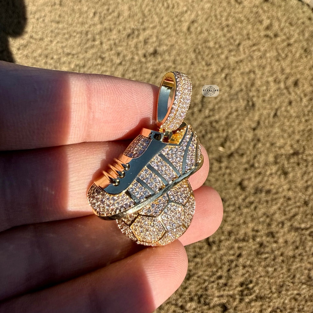 14K Gold Plated Soccer Futbol Iced Pendant