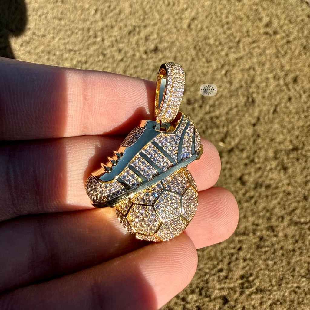 14K Gold Plated Soccer Futbol Iced Pendant