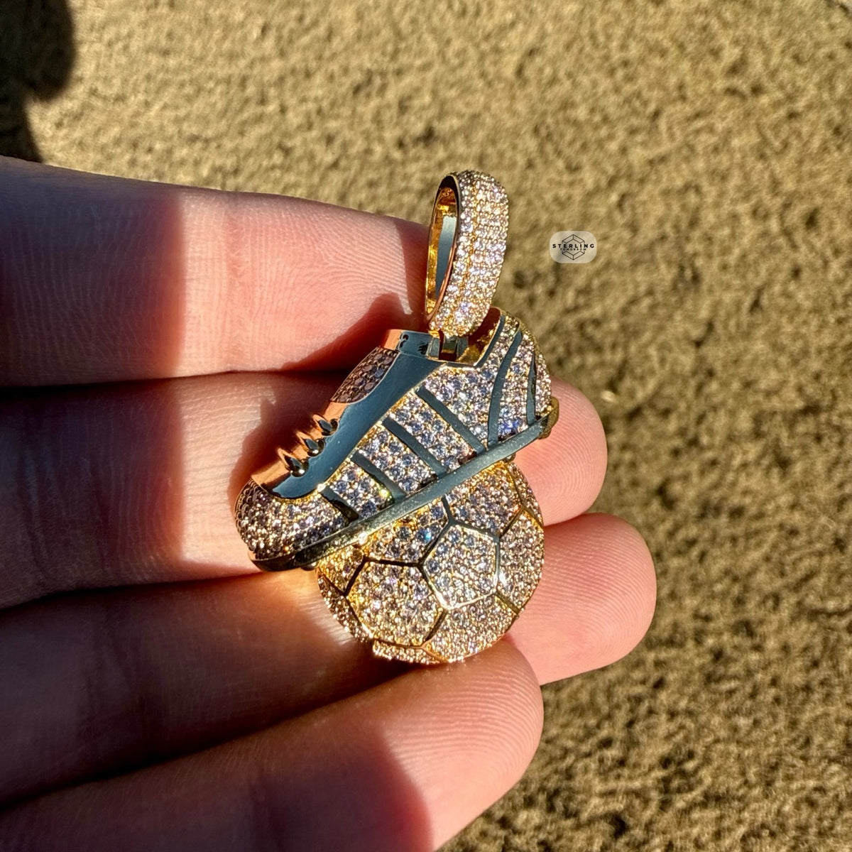 14K Gold Plated Soccer Futbol Iced Pendant