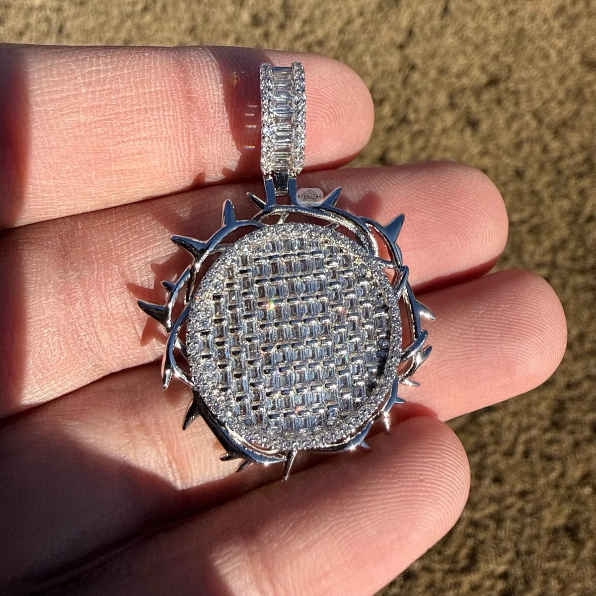 Iced Out Round Crown Thorns Pendant