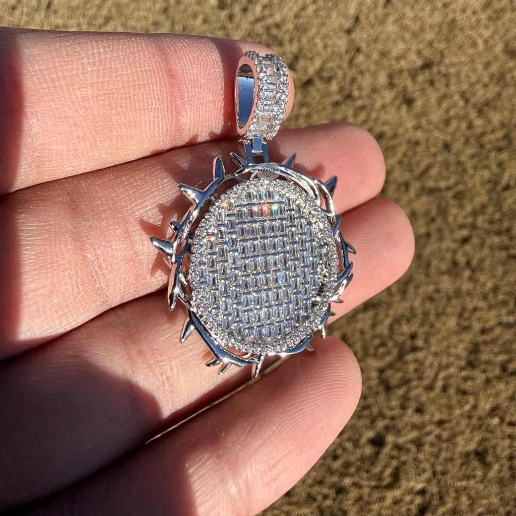 Iced Out Round Crown Thorns Pendant
