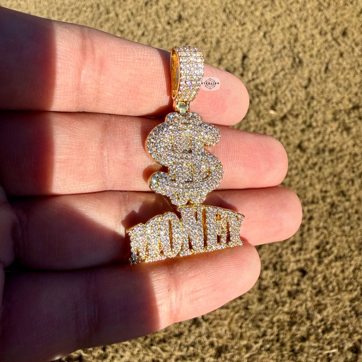 Money Iced Statement Pendant Gold Tone