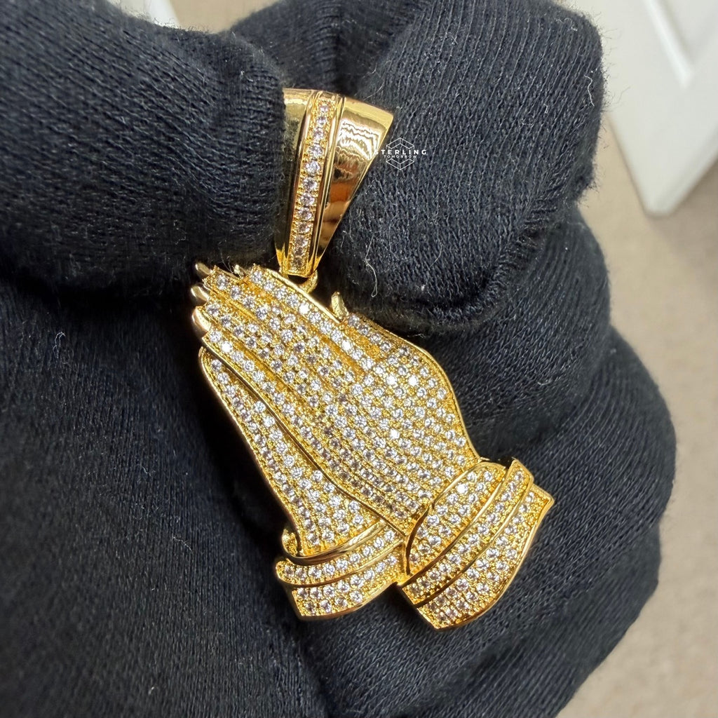 Prayer Hands Gold Tone Iced Out Pendant
