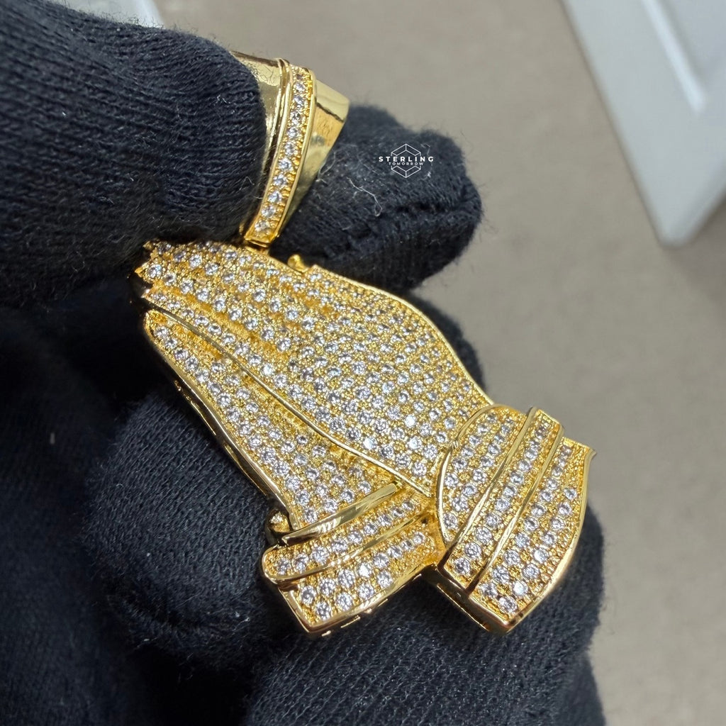 Prayer Hands Gold Tone Iced Out Pendant