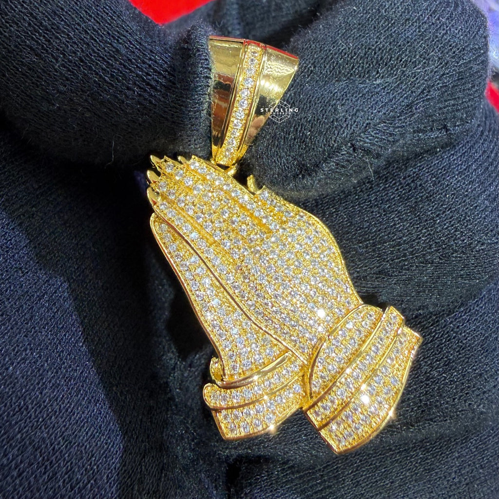 Prayer Hands Gold Tone Iced Out Pendant