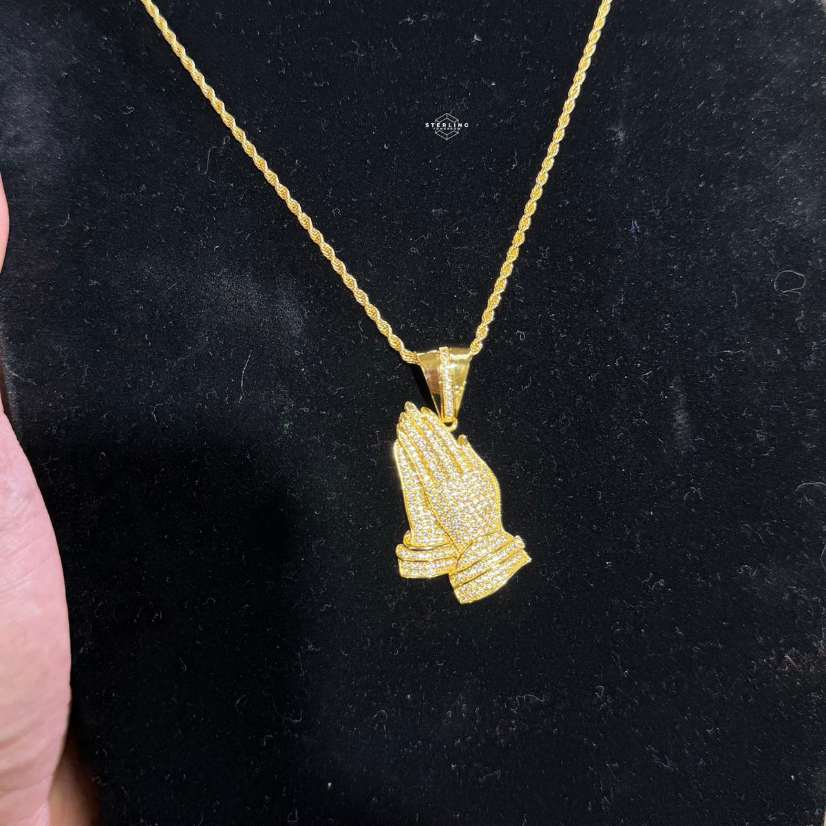 Prayer Hands Gold Tone Iced Out Pendant
