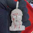 Jesus Pendant Iced Out with Blood Detail Silver Tone
