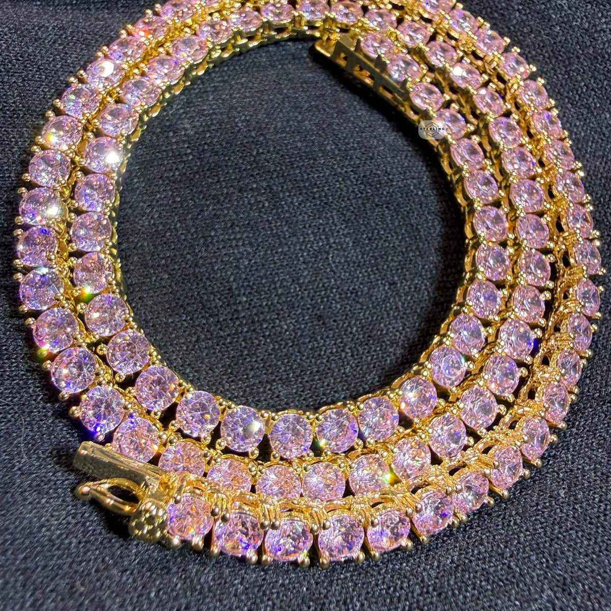 4mm Pink Iced Tennis Chain, 14K Rose Gold Finish