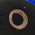 4mm Pink Iced Tennis Chain, 14K Rose Gold Finish