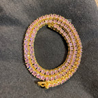 4mm Pink Iced Tennis Chain, 14K Rose Gold Finish