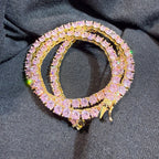 4mm Pink Iced Tennis Chain, 14K Rose Gold Finish