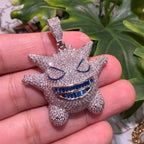 Iced Out Spiky Monster Pendant | 14K White Gold Plated Cartoon Monster Necklace, CZ Hip Hop Pendant with Free Rope Chain