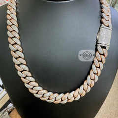 Moissanite Rose Two Tone 15mm Miami Cuban Chain 22"