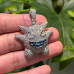 Iced Out Spiky Monster Pendant | 14K White Gold Plated Cartoon Monster Necklace, CZ Hip Hop Pendant with Free Rope Chain