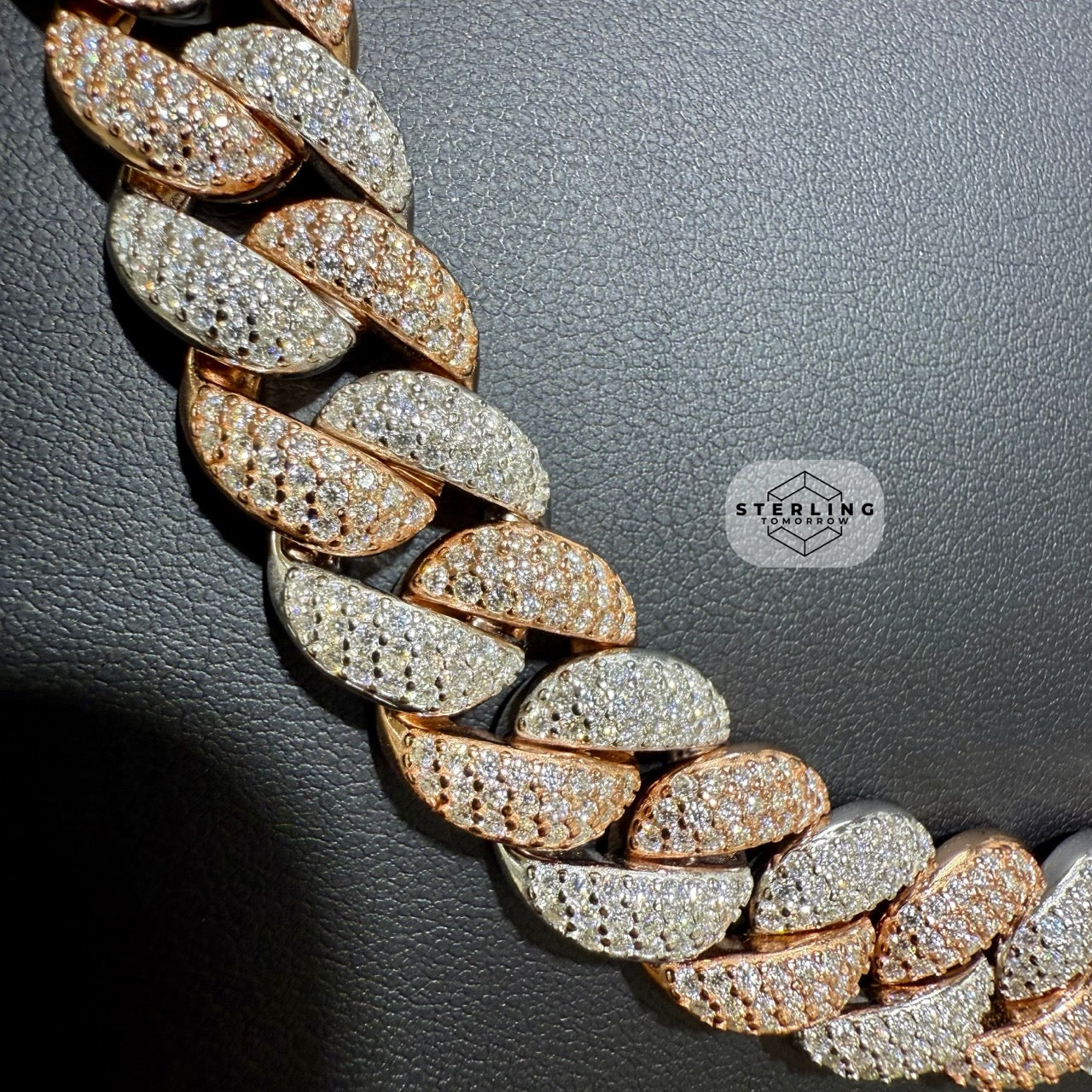 Moissanite Rose Two Tone 15mm Miami Cuban Chain 22"