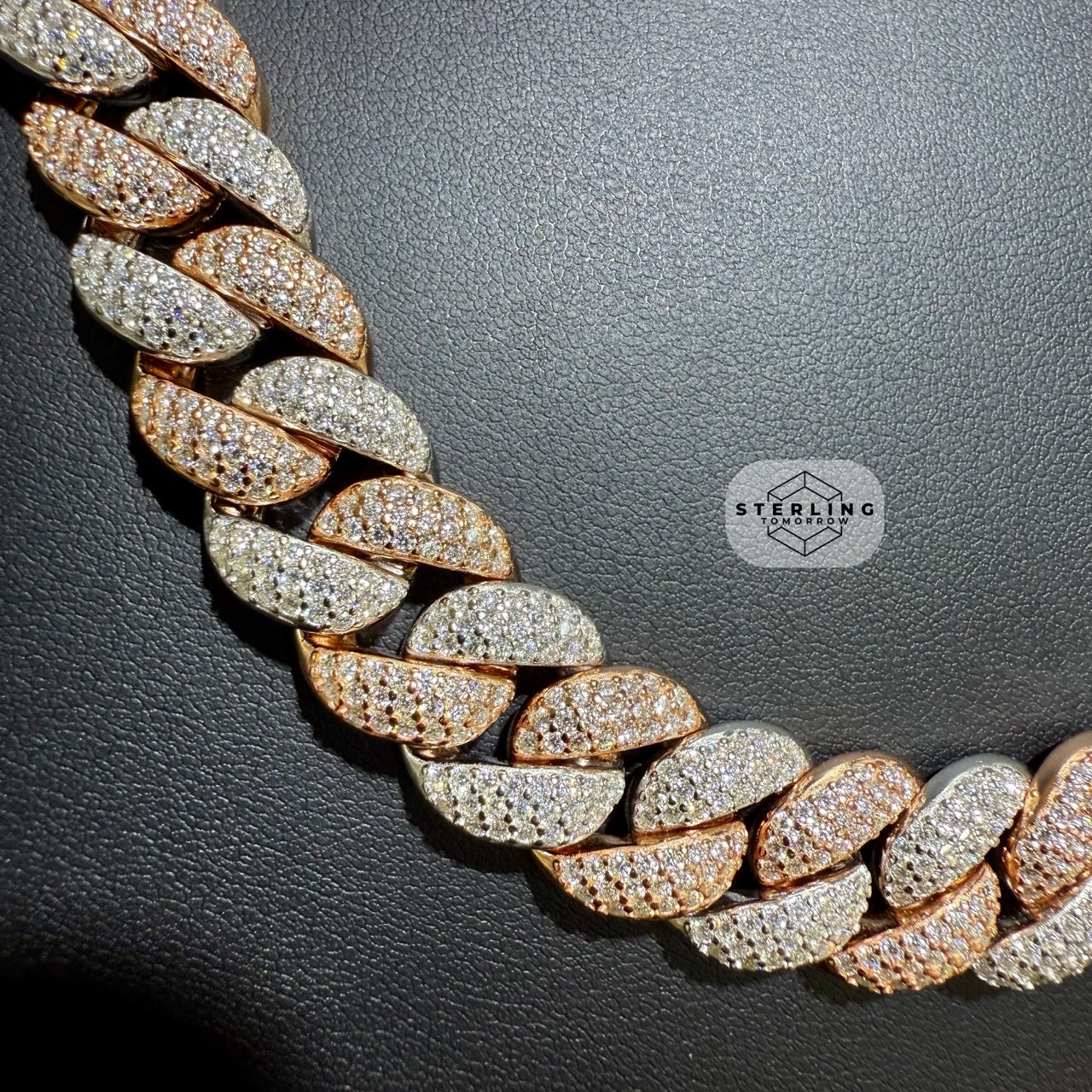 Moissanite Rose Two Tone 15mm Miami Cuban Chain 22"
