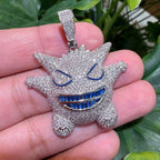 Iced Out Spiky Monster Pendant | 14K White Gold Plated Cartoon Monster Necklace, CZ Hip Hop Pendant with Free Rope Chain