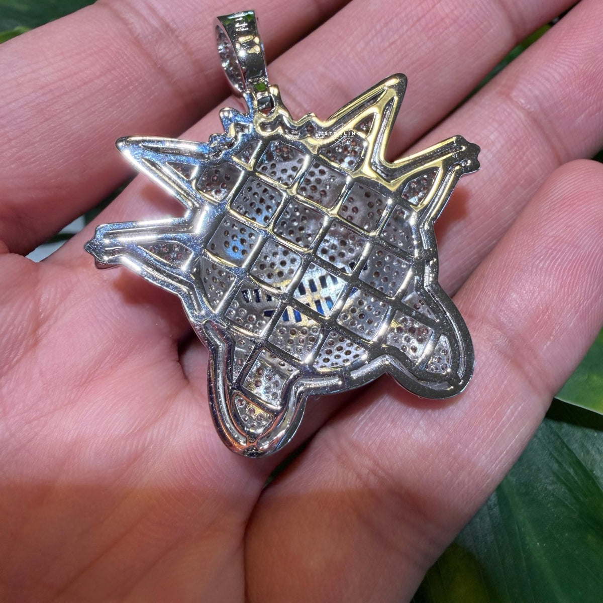Iced Out Spiky Monster Pendant | 14K White Gold Plated Cartoon Monster Necklace, CZ Hip Hop Pendant with Free Rope Chain