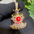 Clown Iced Pendant 14k Gold Plated CZ Bling + AntiTarnish Steel Rope Chain