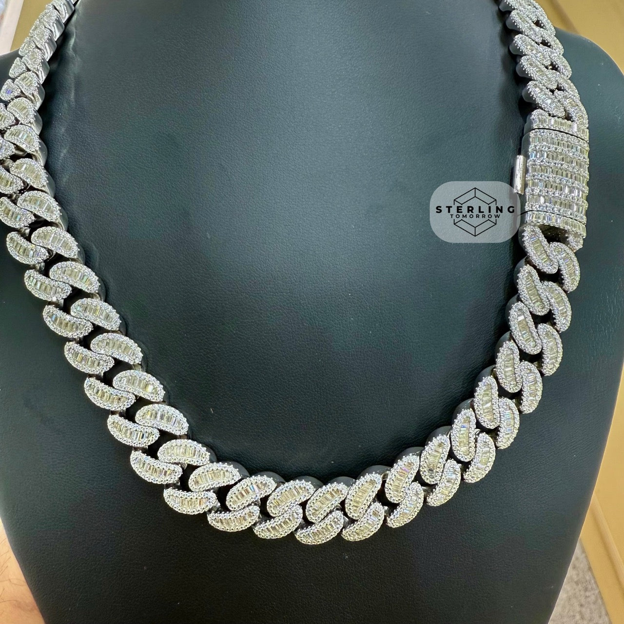 Moissanite 15mm 22" Heavy Baguette Cuban Chain