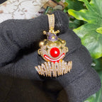 Clown Iced Pendant 14k Gold Plated CZ Bling + AntiTarnish Steel Rope Chain