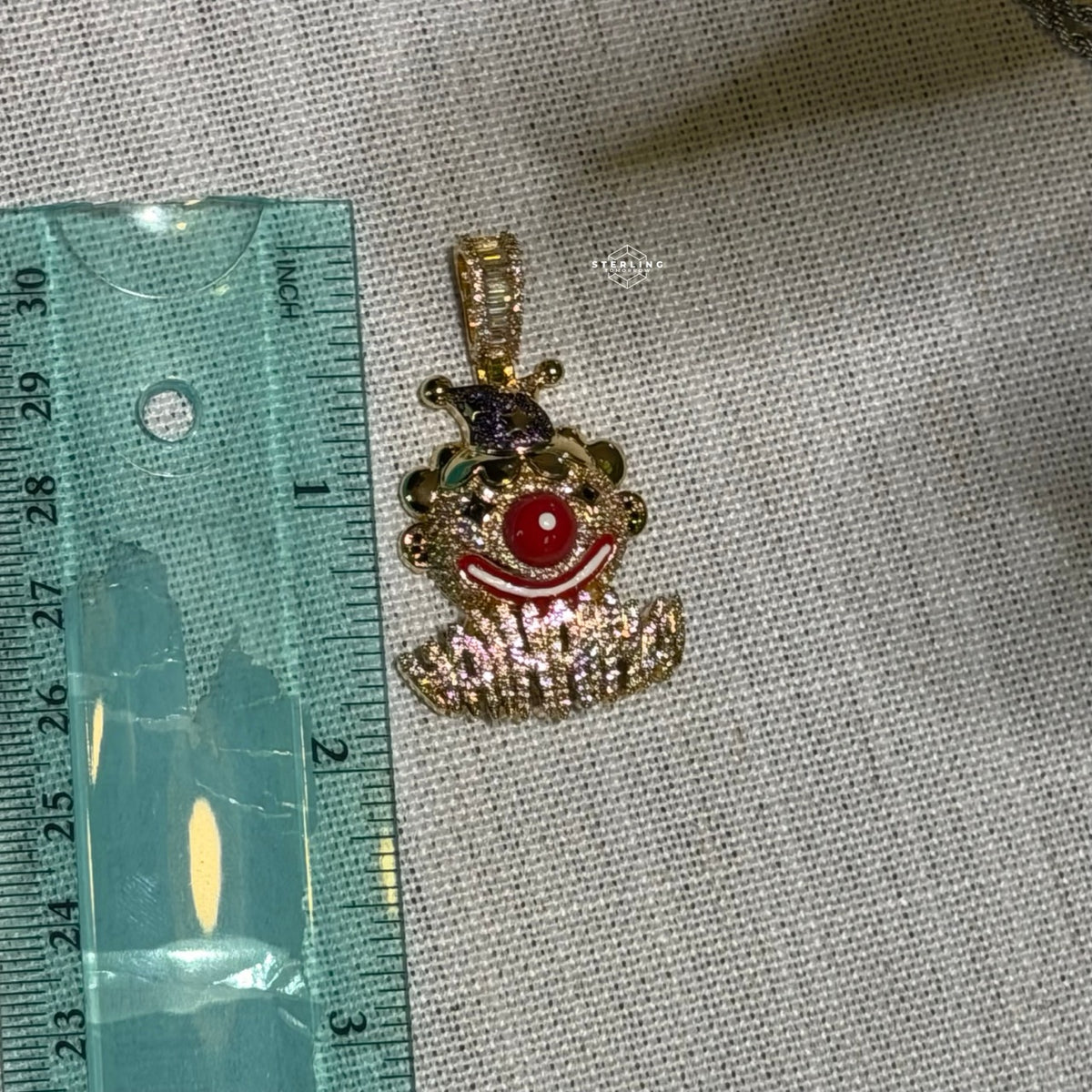 Clown Iced Pendant 14k Gold Plated CZ Bling + AntiTarnish Steel Rope Chain