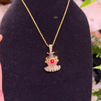 Clown Iced Pendant 14k Gold Plated CZ Bling + AntiTarnish Steel Rope Chain