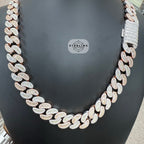 Moissanite 15mm 22" Heavy Rose Two Tone Baguette Cuban Chain