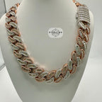 Moissanite 15mm 22" Heavy Rose Two Tone Baguette Cuban Chain