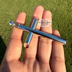 Large Cross Stainless Steel Silver Tone Pendant