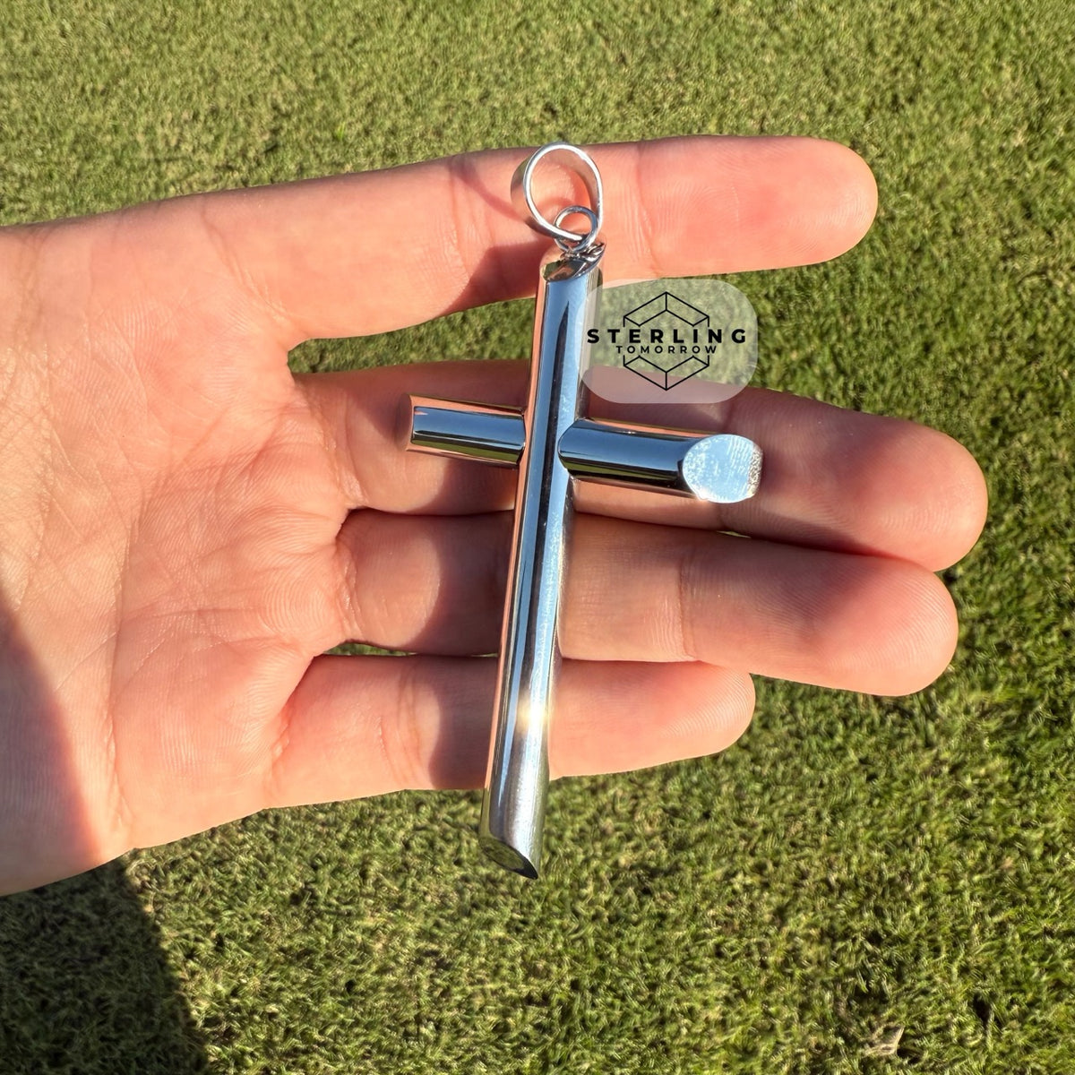 Large Silver Cross Pendant Necklace, Stainless Steel Necklace for Men