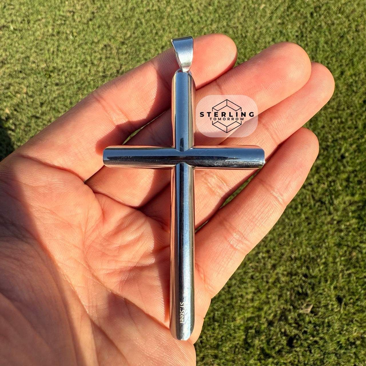 Large Cross Stainless Steel Silver Tone Pendant