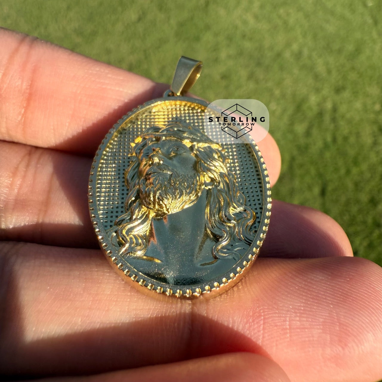 3D Gold Jesus Medallion Stainless Steel Pendant