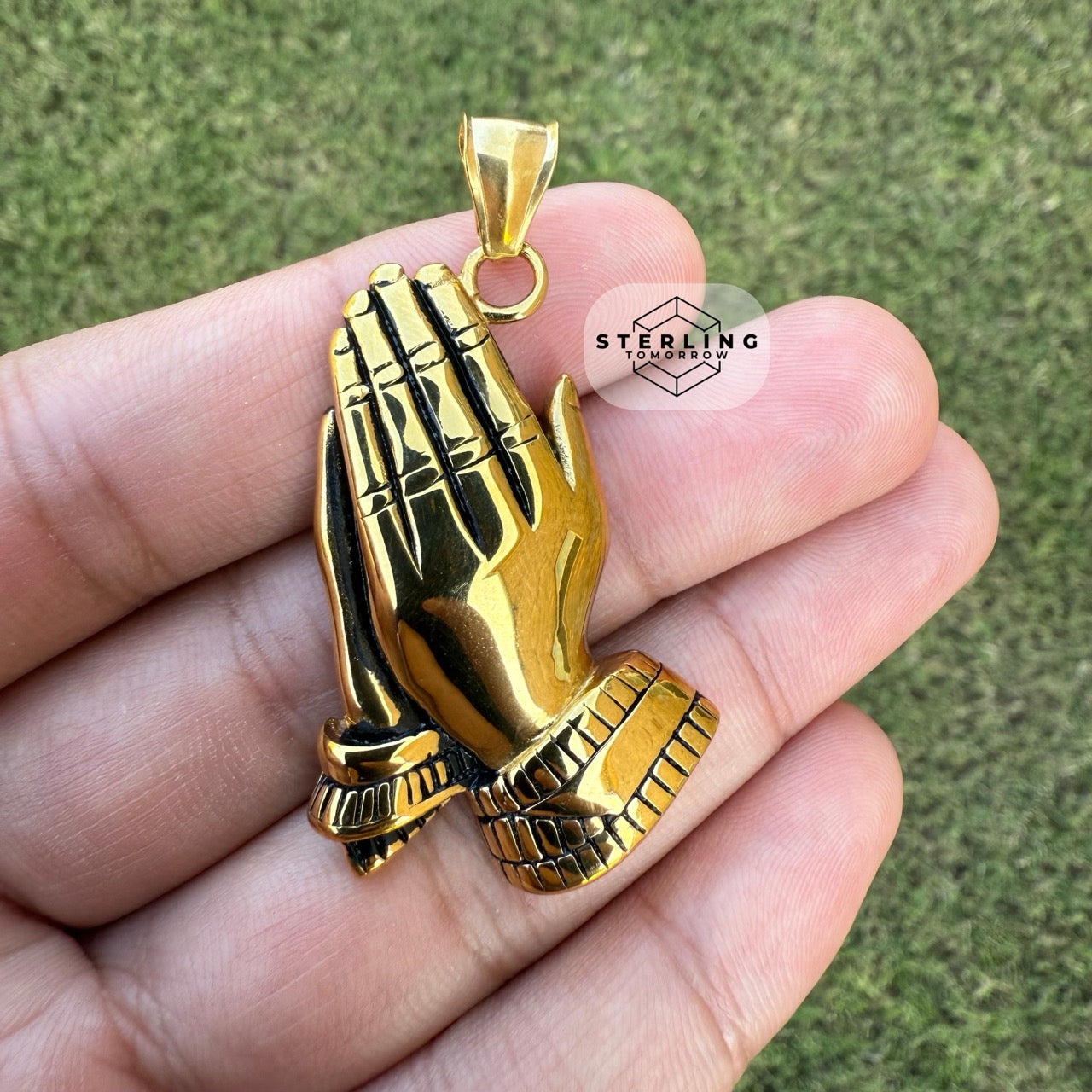 Gold Praying Hands Stainless Steel Pendant