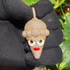 Ice Cream Cone Enamel Gold Tone Pendant