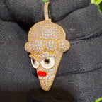 Ice Cream Cone Enamel Gold Tone Pendant