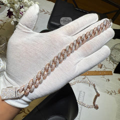 Moissanite Rose Two Tone 15mm Miami Cuban Bracelet 8.5"