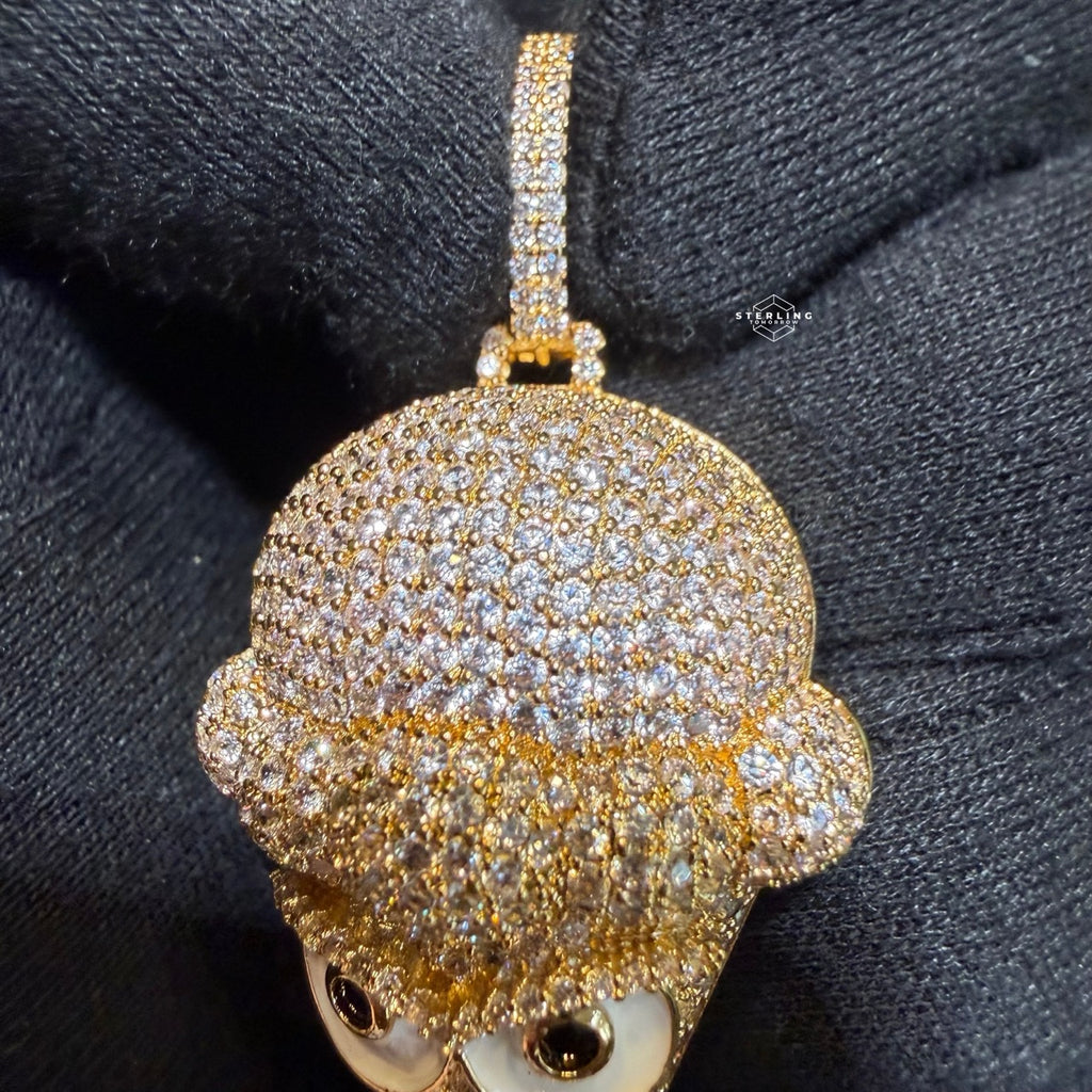 Ice Cream Cone Enamel Gold Tone Pendant