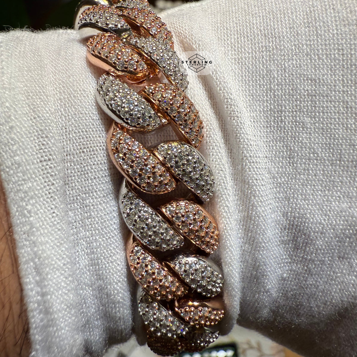 Moissanite Rose Two Tone 15mm Miami Cuban Bracelet 8.5"