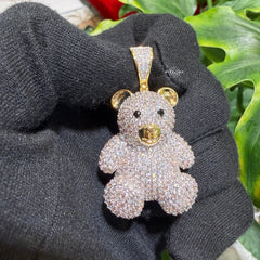 Teddy Bear Iced Out 14k Gold Plated Pendant + Steel AntiTarnish Rope Chain