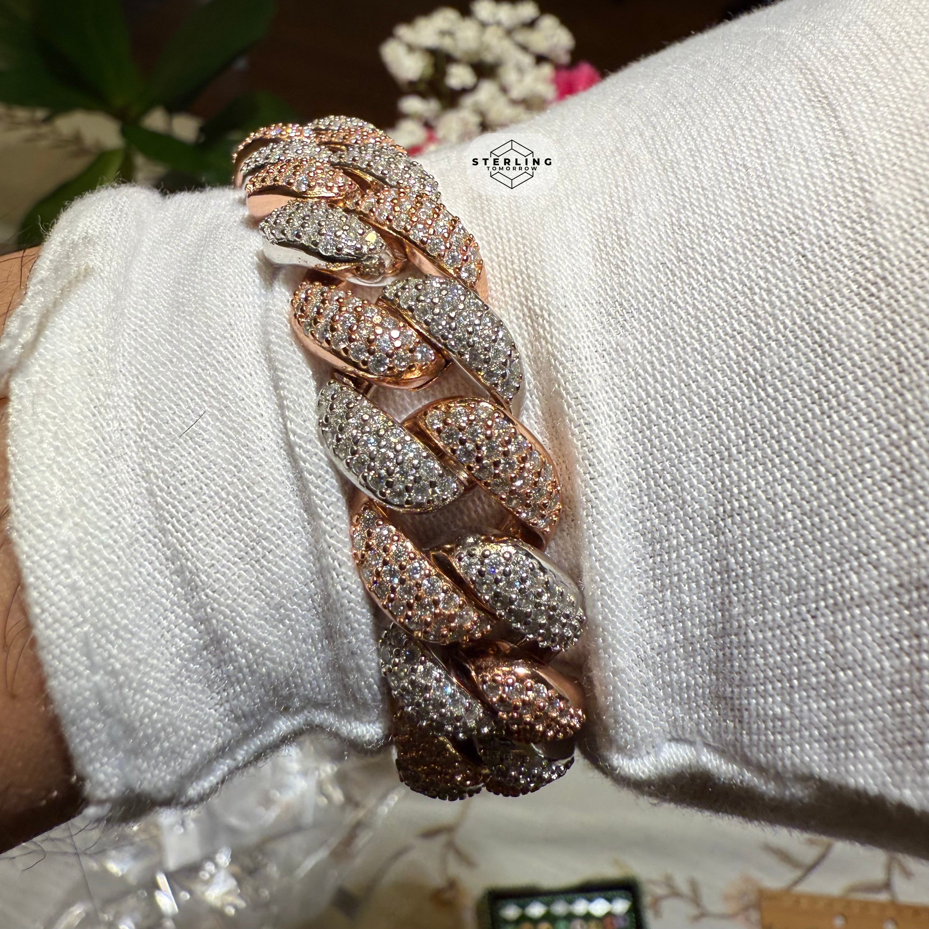 Moissanite Rose Two Tone 15mm Miami Cuban Bracelet 8.5"