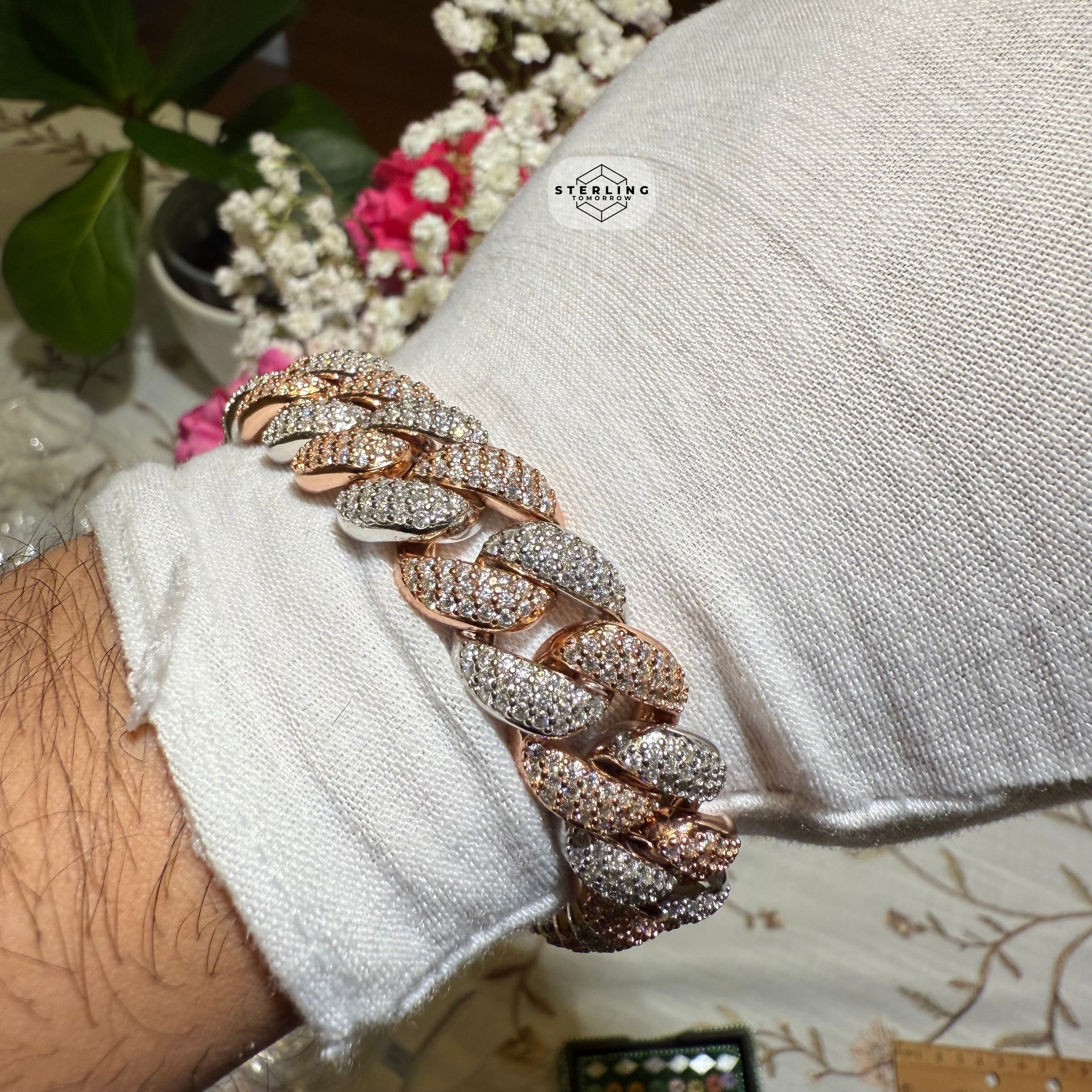 Moissanite Rose Two Tone 15mm Miami Cuban Bracelet 8.5"