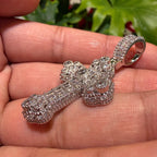 Baguette Solitaire Iced Out Cross Pendant Silver Tone