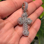 Baguette Solitaire Iced Out Cross Pendant Silver Tone