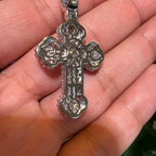Baguette Solitaire Iced Out Cross Pendant Silver Tone